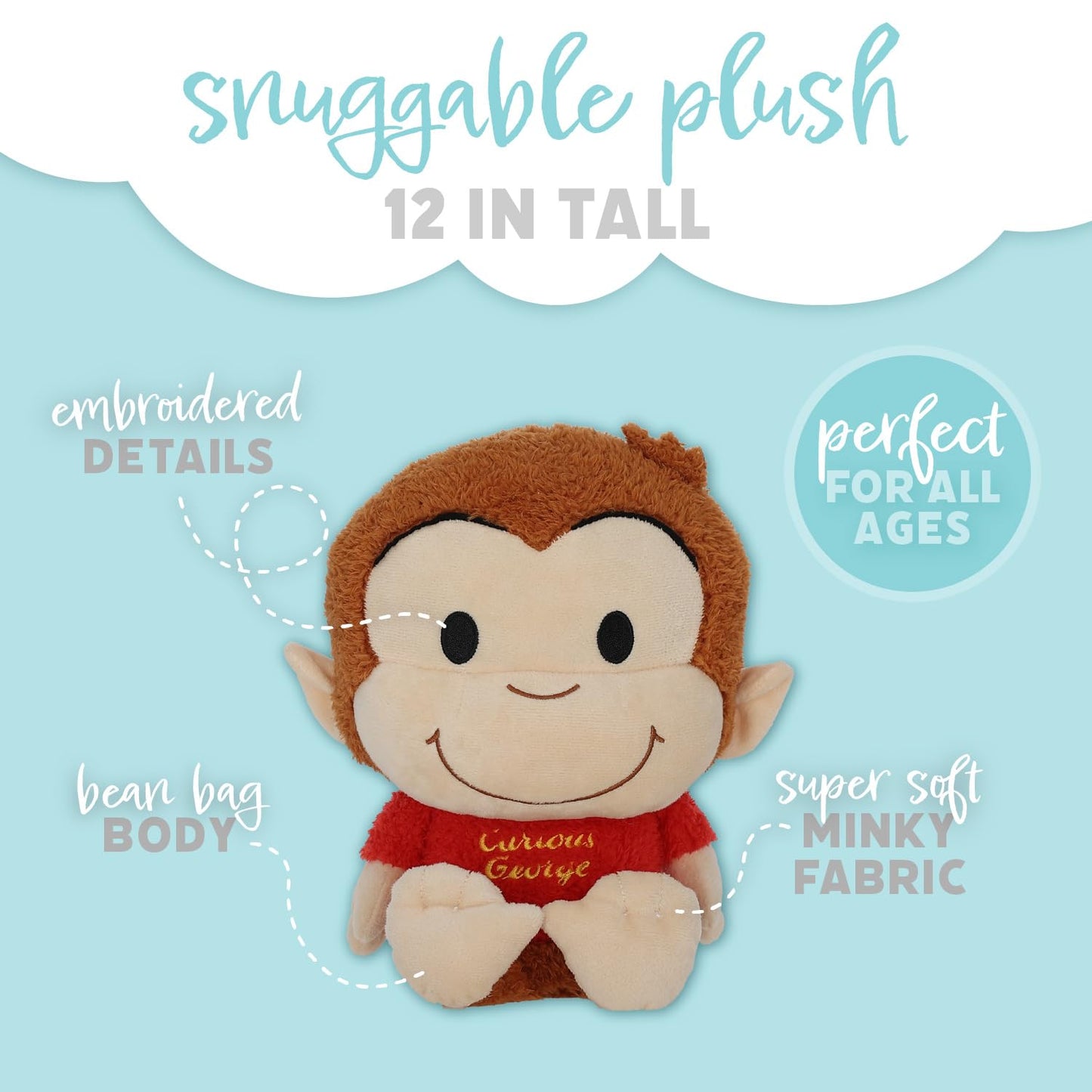 Curious George Cuteeze Stuffed Animal Plush Toy Monkey - Cute Cuddle Plushie Gift for Baby and Toddler Boys and Girls - 12 Inches