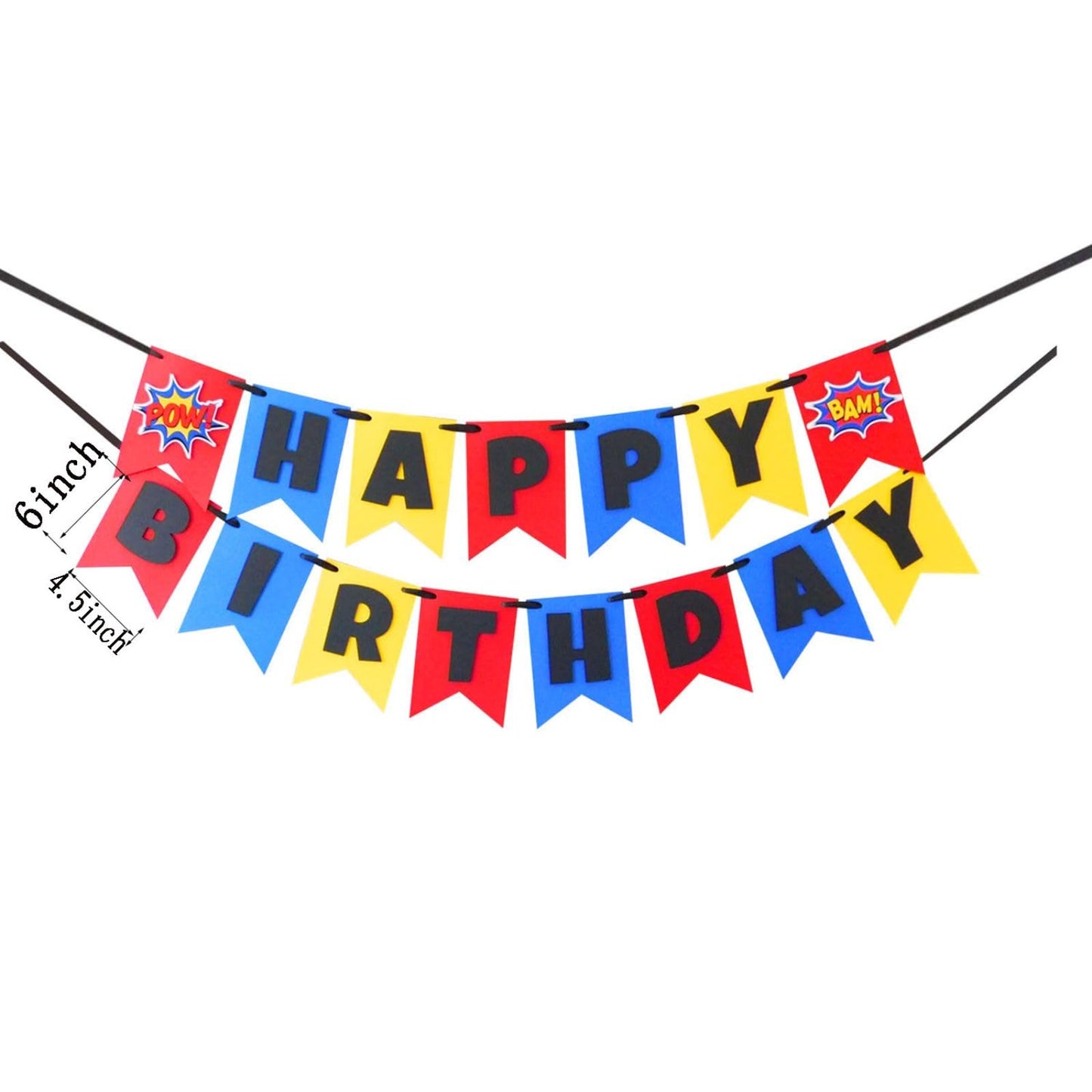 Superhero Happy Birthday Banner, Pre-Strung No Assembly