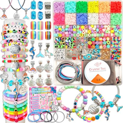 leitait Girls Toys Bracelet Making Kit -3400pcs Charm Jewelry Making Kit Supplies,Unicorn/Mermaid Crafts Birthday Christmas Gifts for Girls Ages 5 6 7