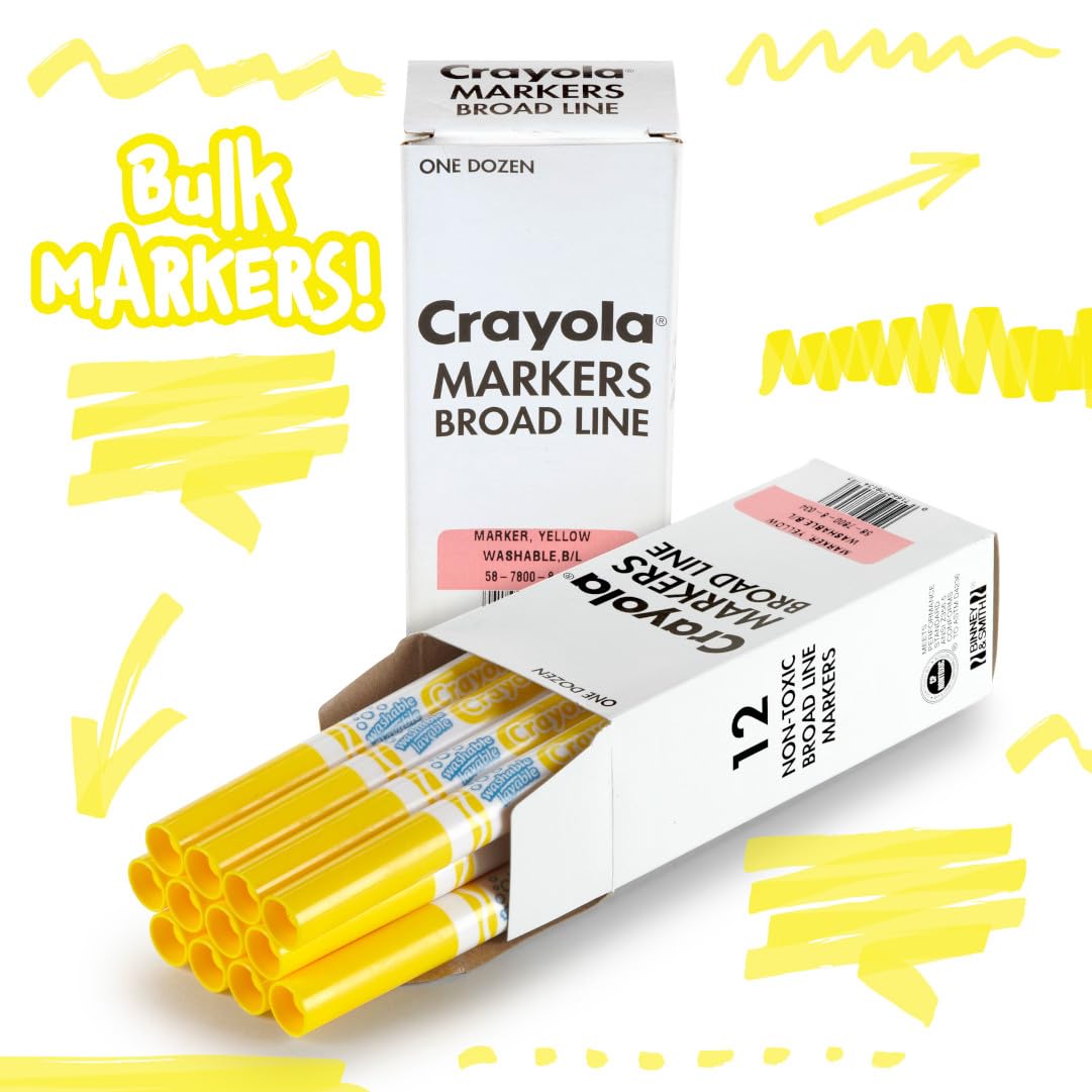 Crayola® Washable Broad Line Markers, Yellow, Pack of 12 Markers
