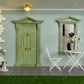 iLAND Classic Wooden Dollhouse Door of 1/12 Scale Accessories, Dollhouse Building Supplies Set of Miniature Door with Trim, Handle & Knocker