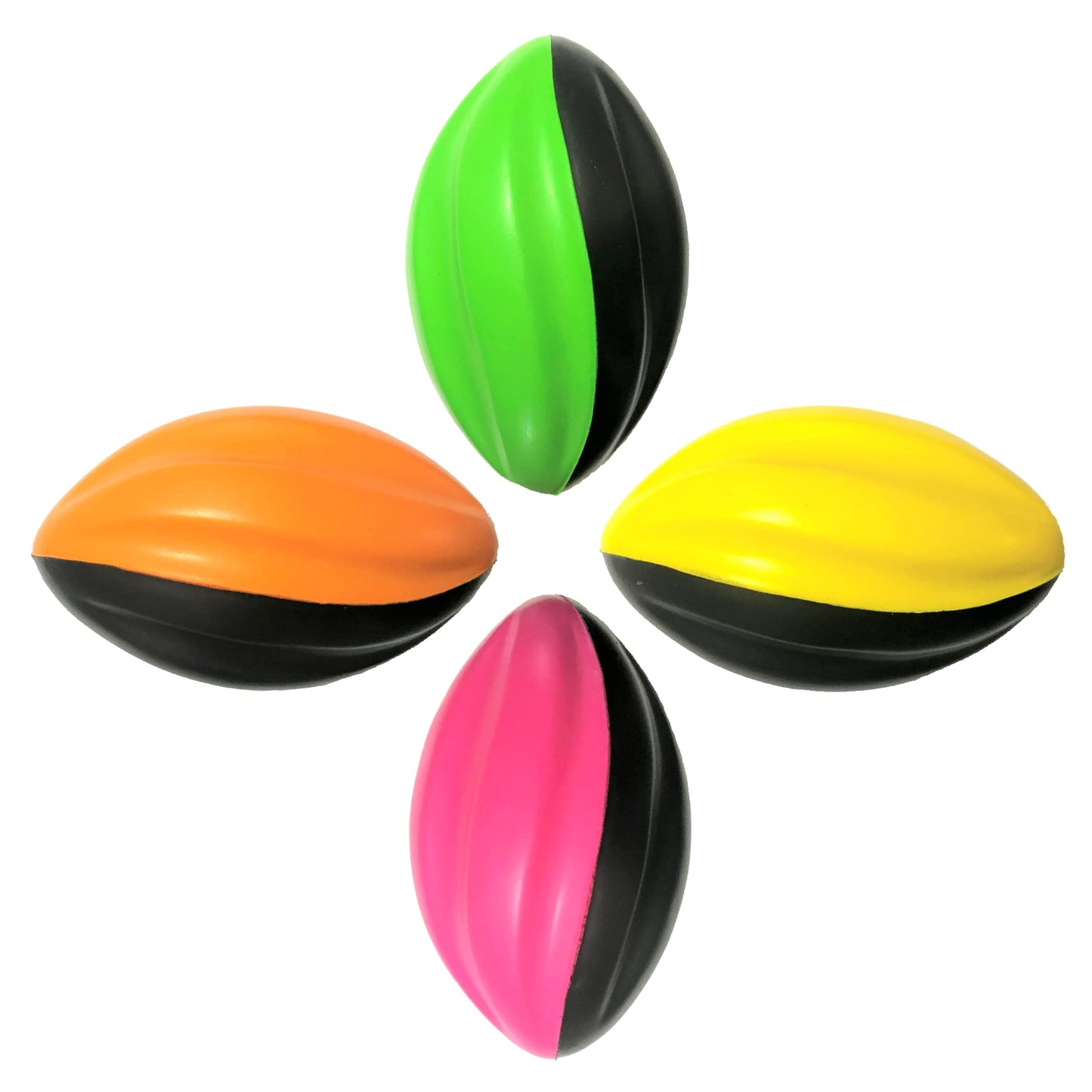 Blu Jay Mini Footballs - 5” Spiral Foam Footballs - Small Football for Kids - Kids - Toddler Football - 4 Pack (Green, Yellow, Orange, Pink)