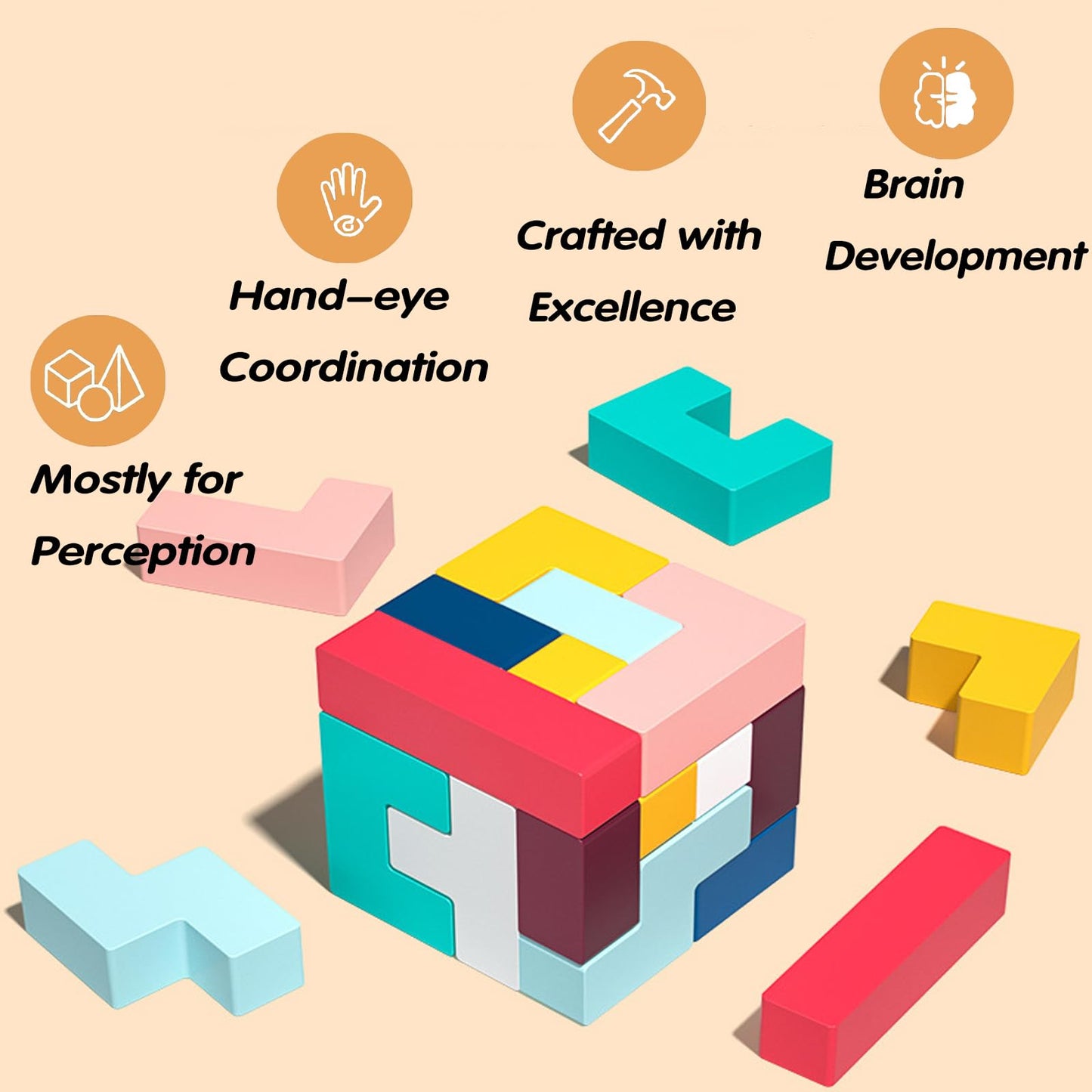 Wooden Montessori Russian Blocks Puzzle, 3D Stacking for Toddlers 3-6 Years Wooden Block, Montessori Educational Gift for Boys and Girls Board Game