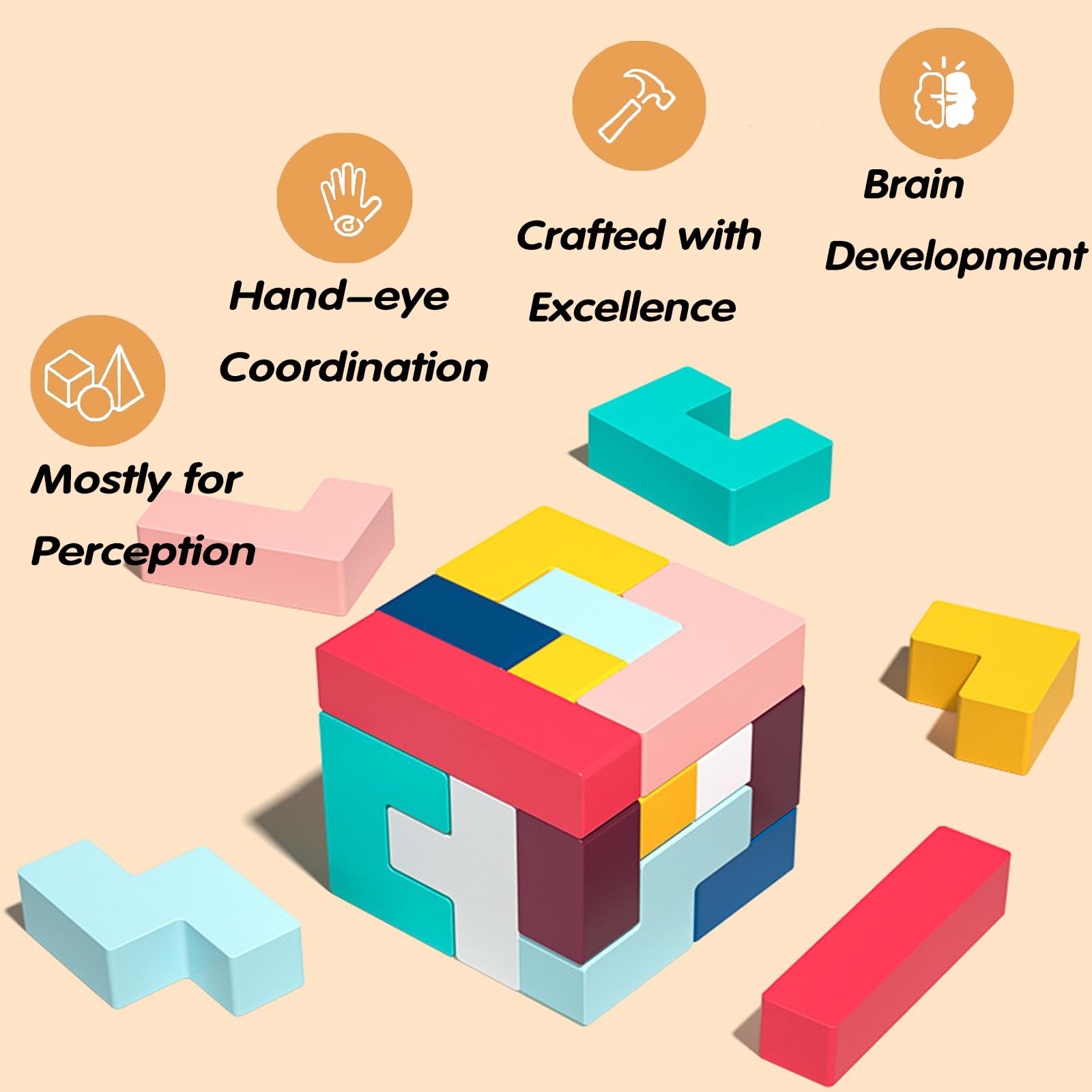 Wooden Montessori Russian Blocks Puzzle, 3D Stacking for Toddlers 3-6 Years Wooden Block, Montessori Educational Gift for Boys and Girls Board Game