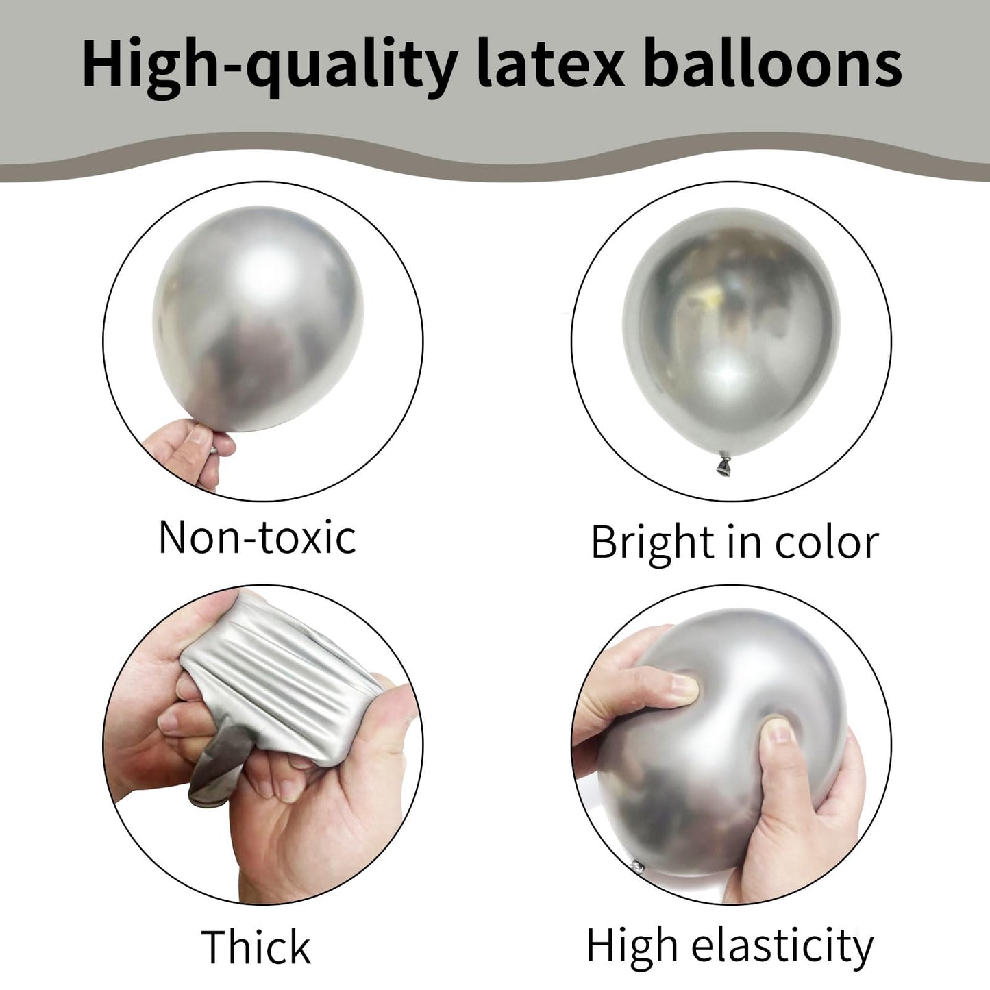Ztikug 50pcs Silver Metallic Balloons 5 Inch Latex Balloons for Birthday Party