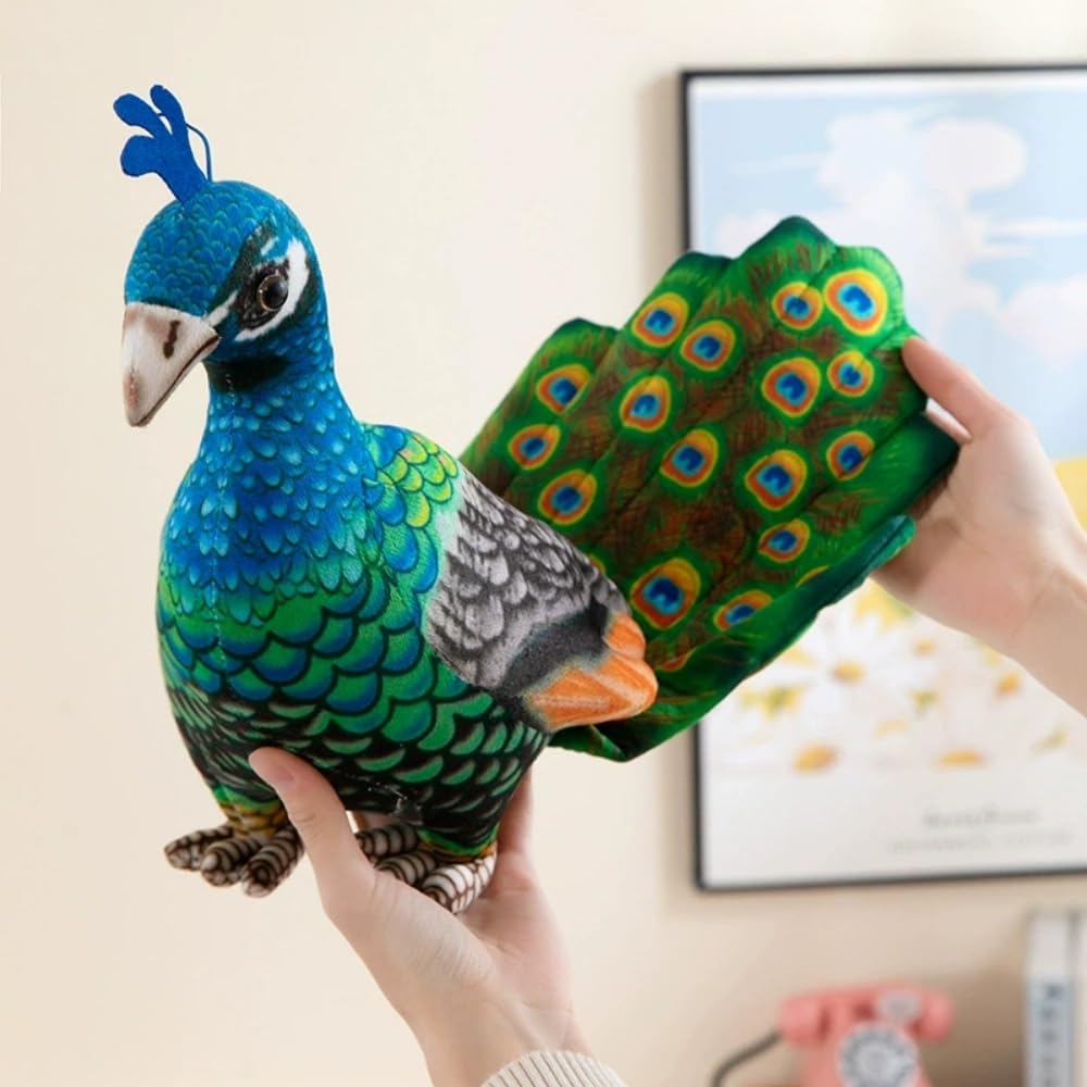 Xshelley 9.8inch Realistic Peacock Plush Toy,Cute Peacock Stuffed Animal Doll Peacock Plush Birthday Gift Home Decoration