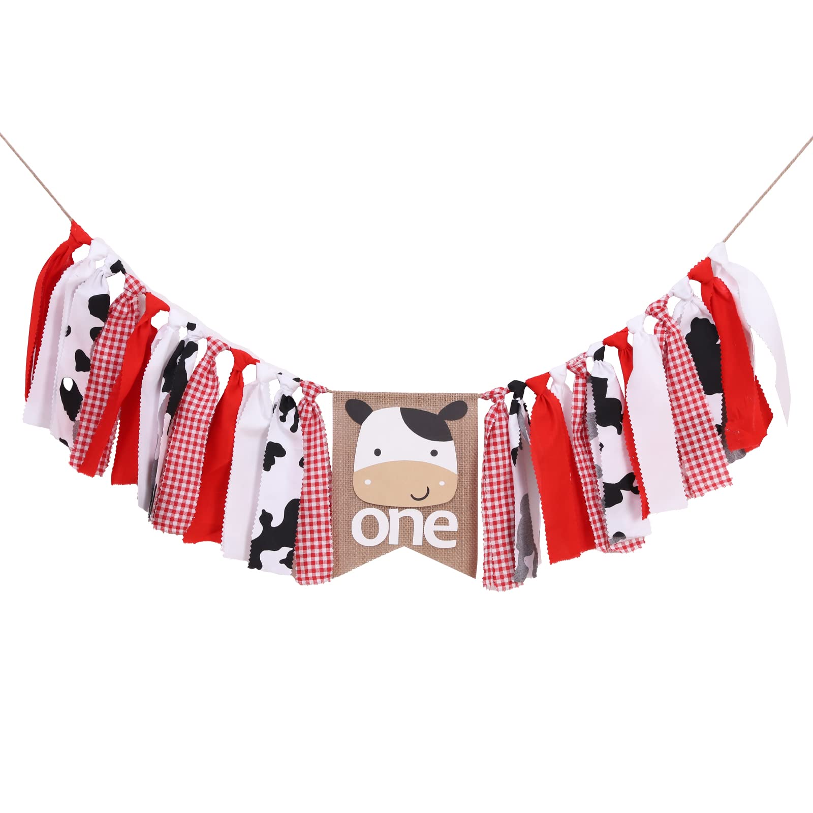 Farm Cow for First Birthday Highchair Banner - Boy or Girl High Chair One First 1st Barnyard Smash Cake Cow Western Fabric Picnic Decorations Cow