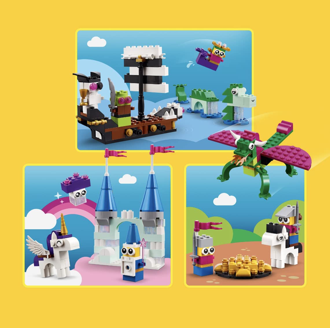 Classic Creative Fantasy Universe Set 11033, Building Adventure with Unicorn Toy, Castle, Dragon and Pirate Ship Builds, Toys for Kids Ages 5 Plus