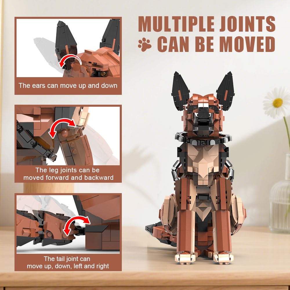 German Shepherd Dog Building Set,Movable Ears,Tail,Legs,Dog Building Block for Adults Kids,Boys and Girls,1235 pcs Animals Creator Building-Bricks