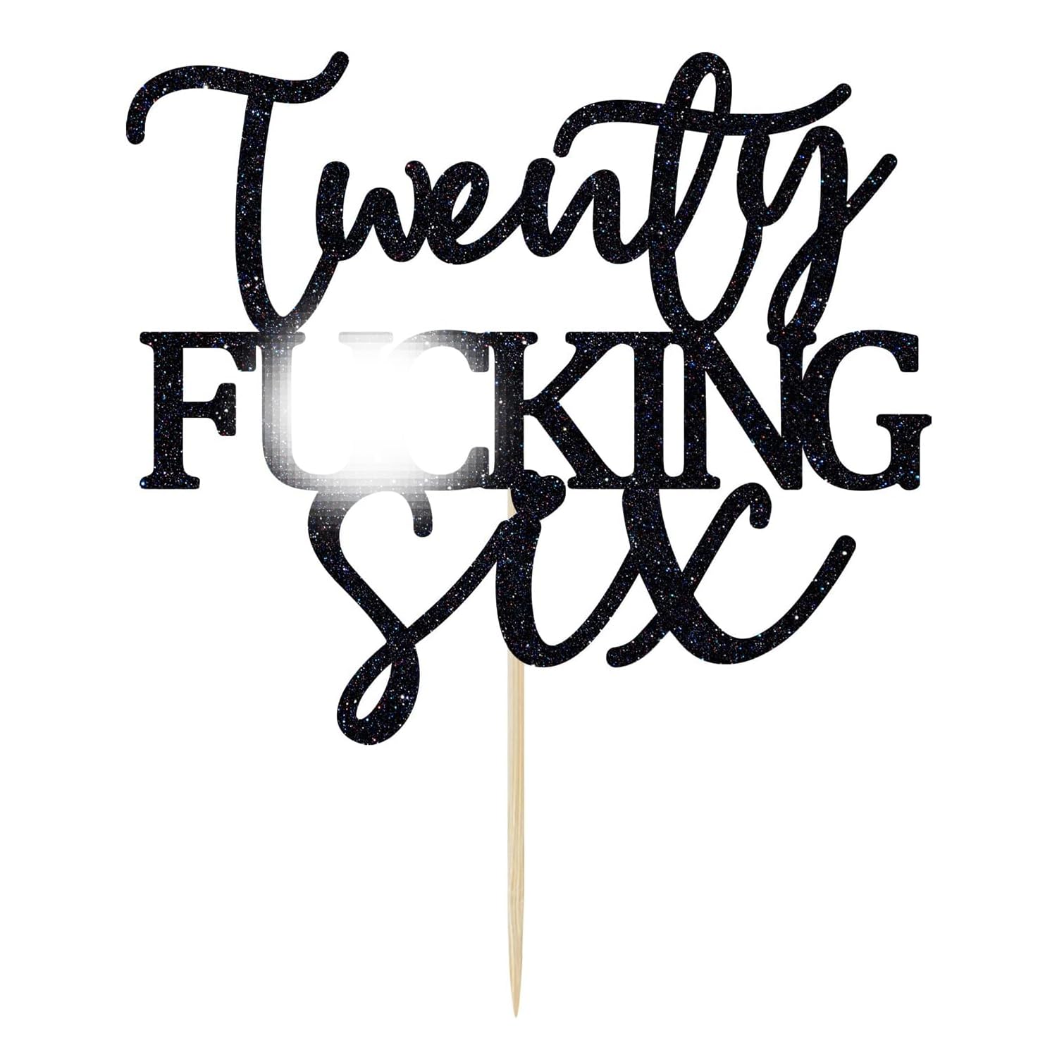Unoggsor Twenty Fucking Six Cake Topper - Happy 26th Birthday Cake Decor - Cheers to 26 Years Birthday Party Decorations Supplies, Black Glitter