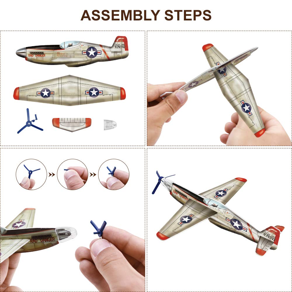 JOYGOGO 24 Pack War Glider Planes, Toy Glider Plane, 6 Different Designs Party Favors for Kid, Easy Assembly, Valentines Airplanes, Birthday Party