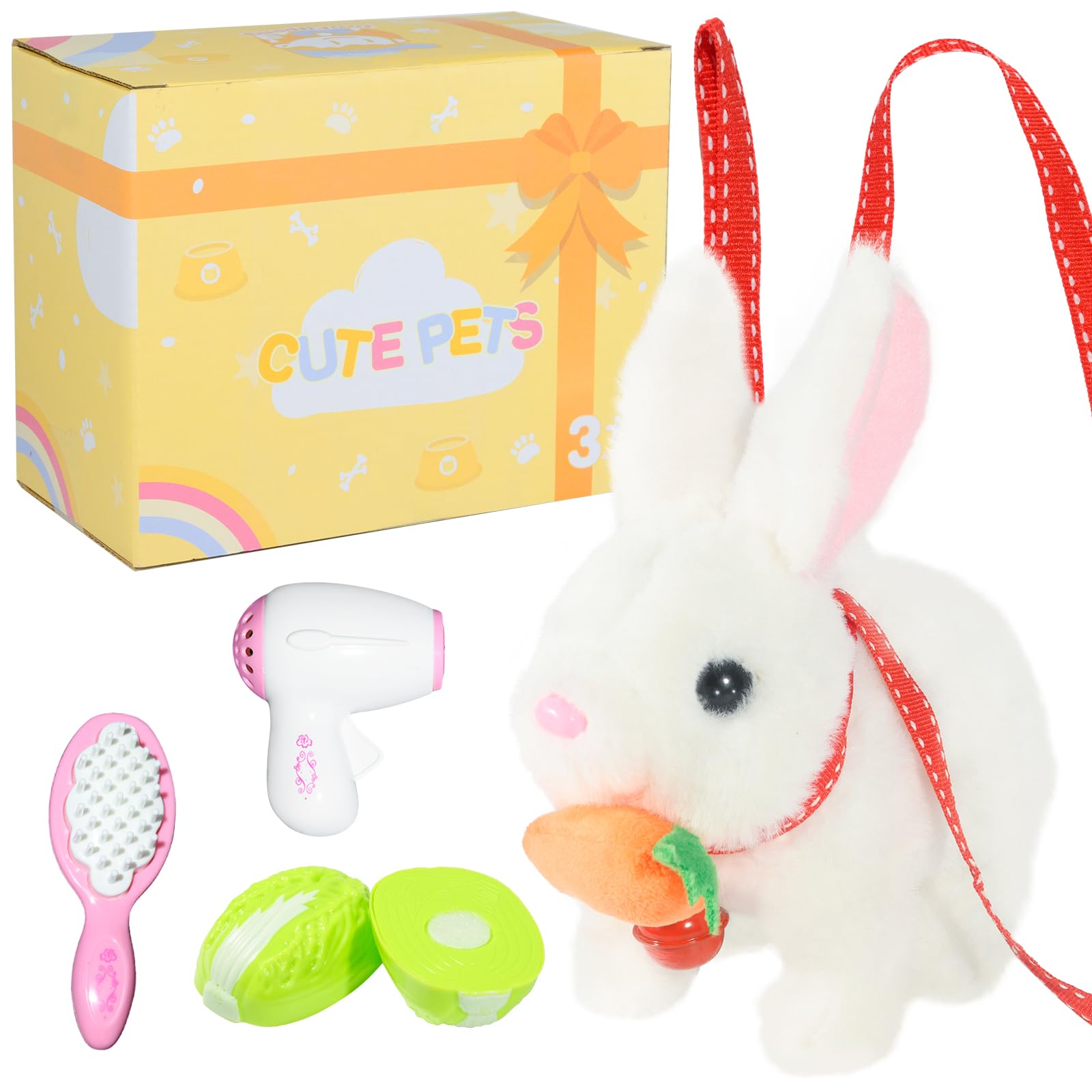 lonfypeng Hopping Rabbit Interactive Electronic Pet Plush Bunny Toy with Sounds and Movements Animated Walking Wiggle Ears Twitch Nose Gift