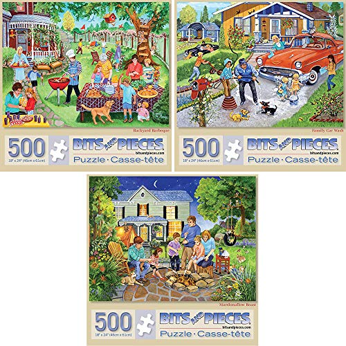 Bits and Pieces - Value Set of Three Jigsaw Puzzles for Adults - Artistic Puzzle Collection by Sandy Rusinko - Colorful Challenging Jigsaws