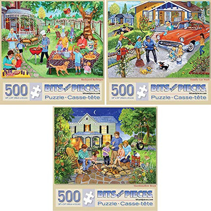 Bits and Pieces - Value Set of Three Jigsaw Puzzles for Adults - Artistic Puzzle Collection by Sandy Rusinko - Colorful Challenging Jigsaws