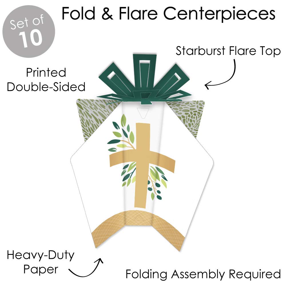 Big Dot of Happiness Elegant Cross - Table Decorations - Religious Party Fold and Flare Centerpieces - 10 Count