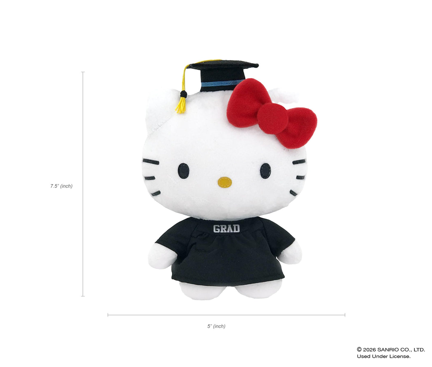 Hello Kitty Graduation Gift Set - Plush Hello Kitty in “Grad” Outfit, Themed Tumbler Cup with Straw, Decorative Ribbon Badge (Officially Licensed