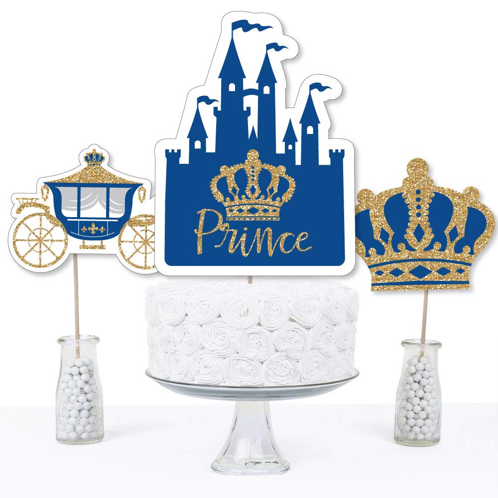 Big Dot of Happiness Royal Prince Charming - Baby Shower, Birthday Party Centerpiece Sticks - Table Toppers - Set of 15