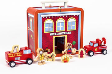 Jack Rabbit Creations Fire House Suitcase Playset - 15 Pieces - Ages 3+