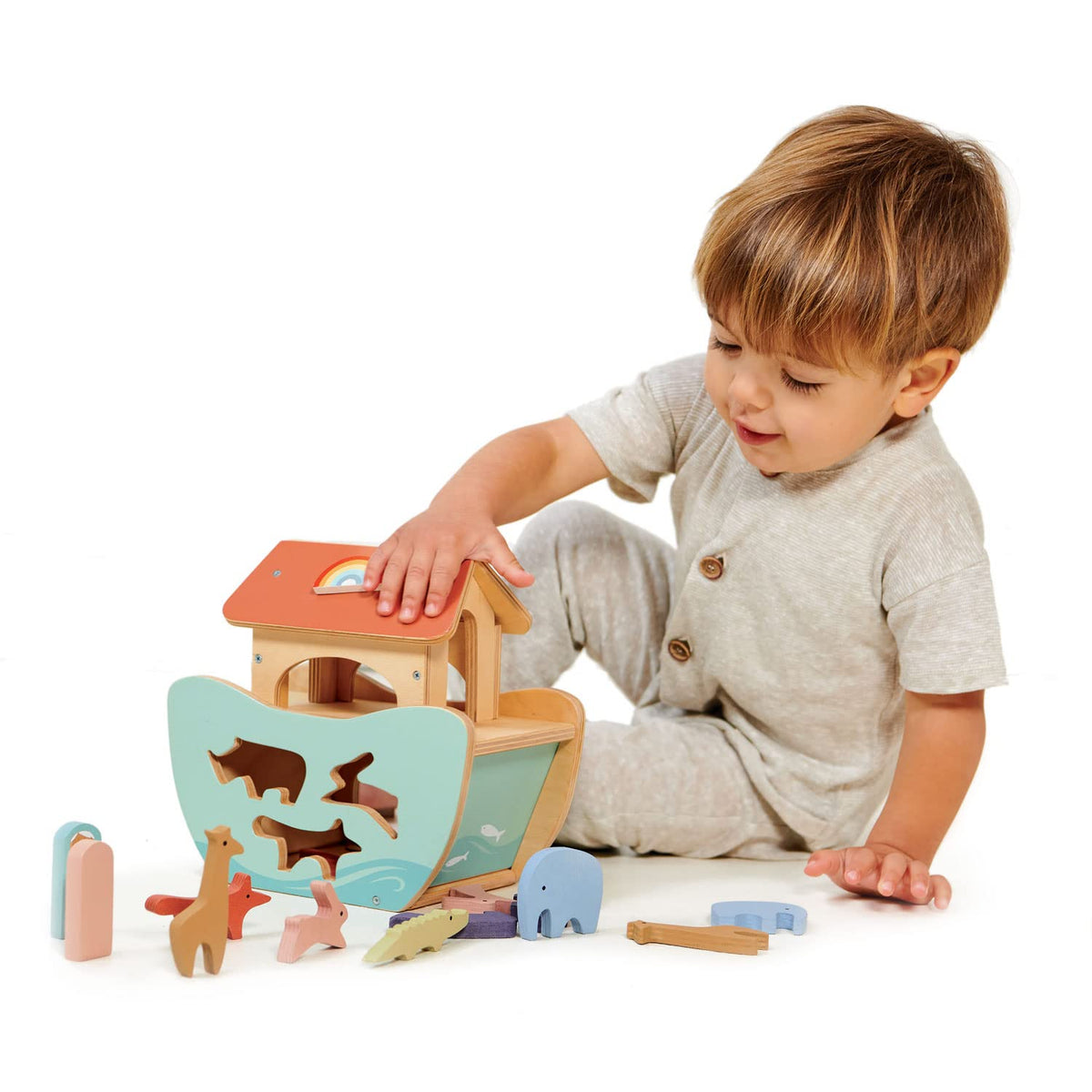 Tender Leaf Toys - Little Noah’s Ark - Wooden Animal Shape Sorting Toy - Compact and Made for Little Hands, Improve Hand-Eye Coordination