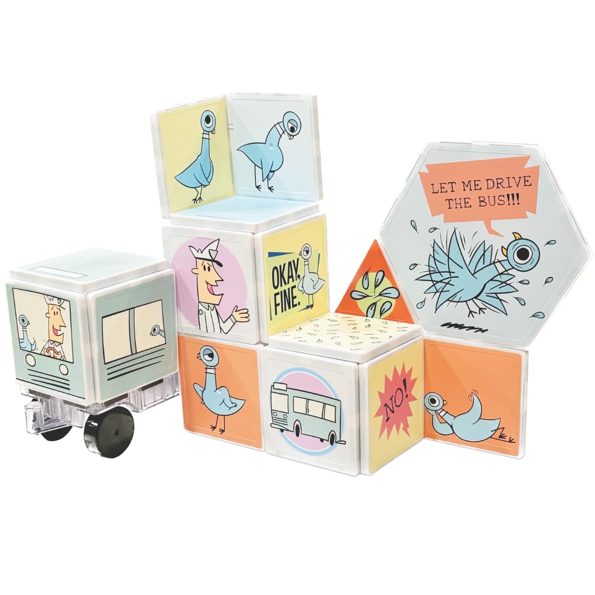 CreateOn Mo Willems - Don't Let the Pigeon Drive the Bus Magnetic Tiles, Magnetic Toy, Travel Toys, Classroom Sensory Toy Blocks, STEM & Montessori