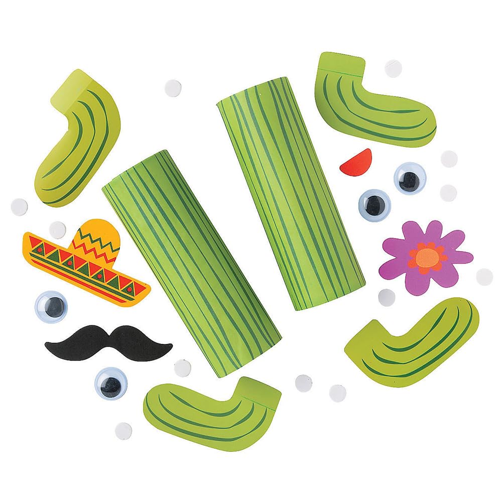 Fun Express Craft Tube Cactus Craft Kit - Makes 12 - DIY Crafts for Kids and Fiesta Party Activities