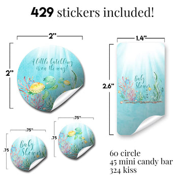 Little Hatchling Cute Sea Turtle Sea Life Baby Shower Sticker Bundle Kit - 429 pieces!!! Includes 60 2" Circle Stickers for Favors & Goodie Bags, 45