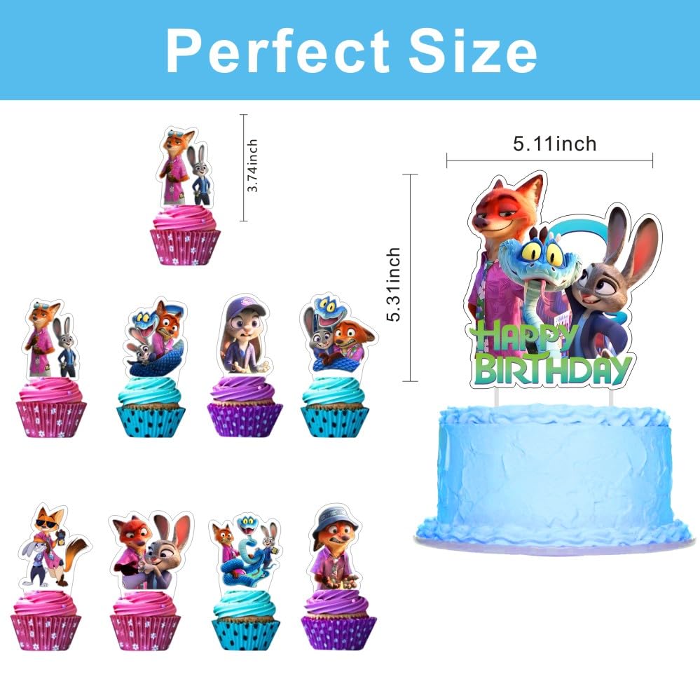 25Pcs Zootopia Cake Decorations with 24pcs Cupcake Toppers, 1pcs Big Cake Topper for Zootopia Birthday Party Supplies