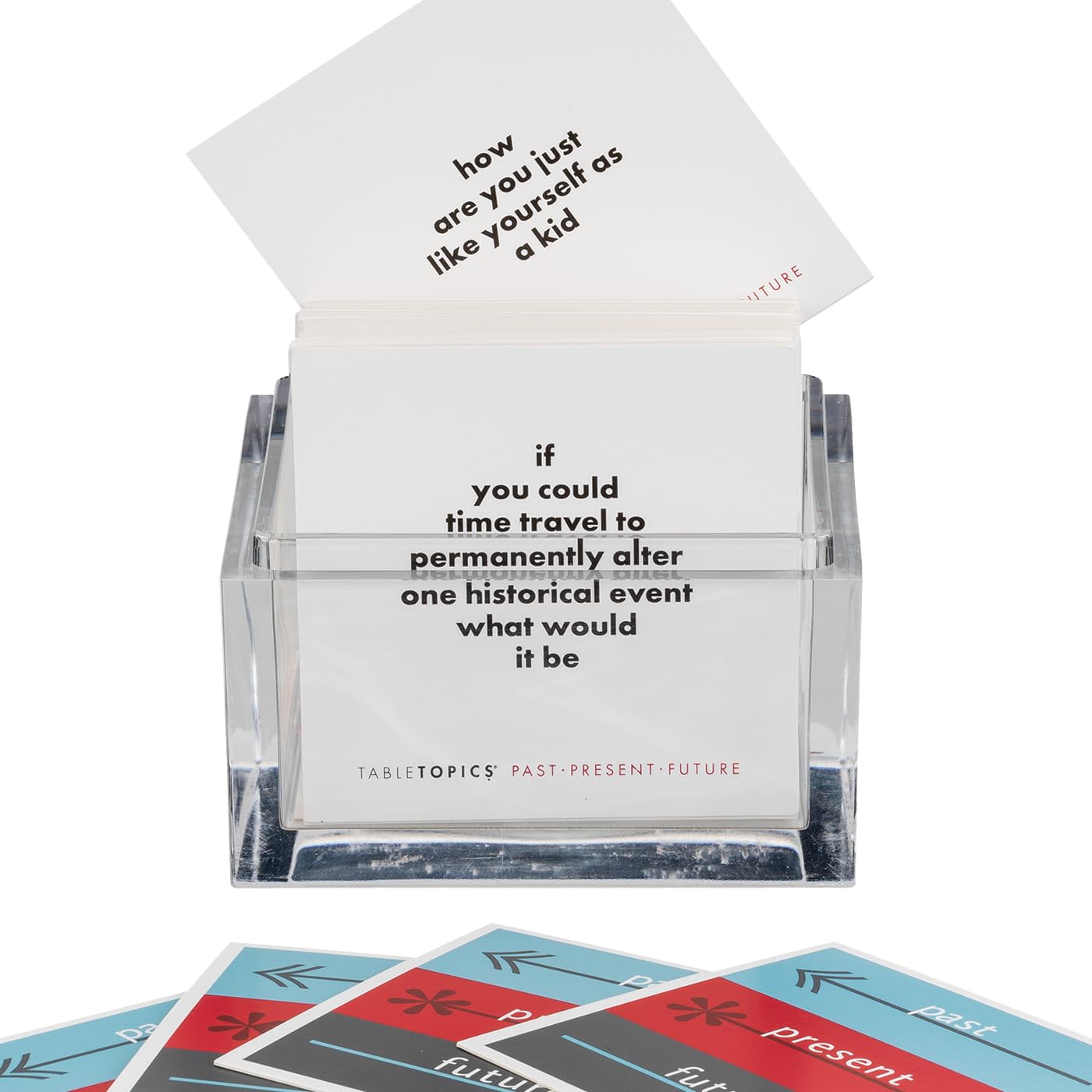 TableTopics Past Present Future - 135 Thought Provoking Conversation Cards. Gifts for Men, Women, Grandparents, Professional - Celebrate The Past