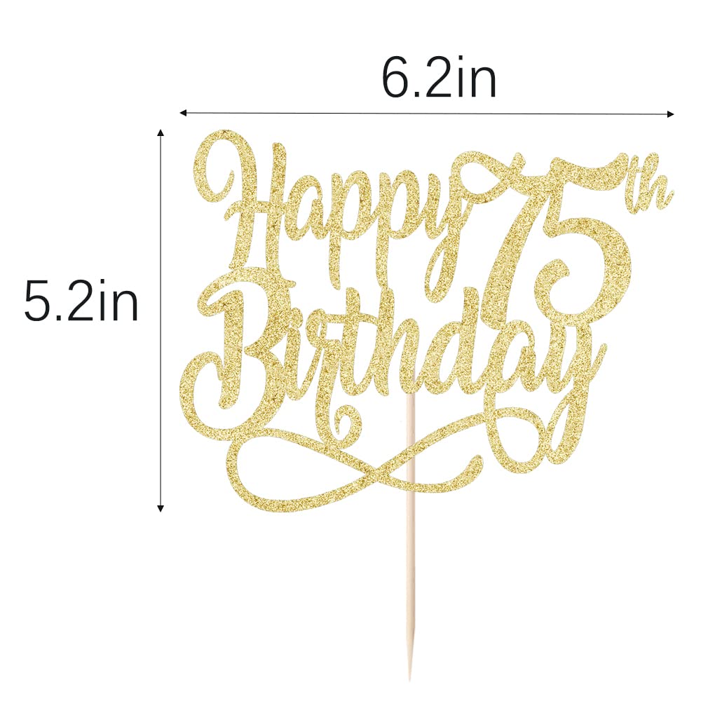 Gold Glitter Happy 75th Birthday Cake Topper,Cheers to 75 Years