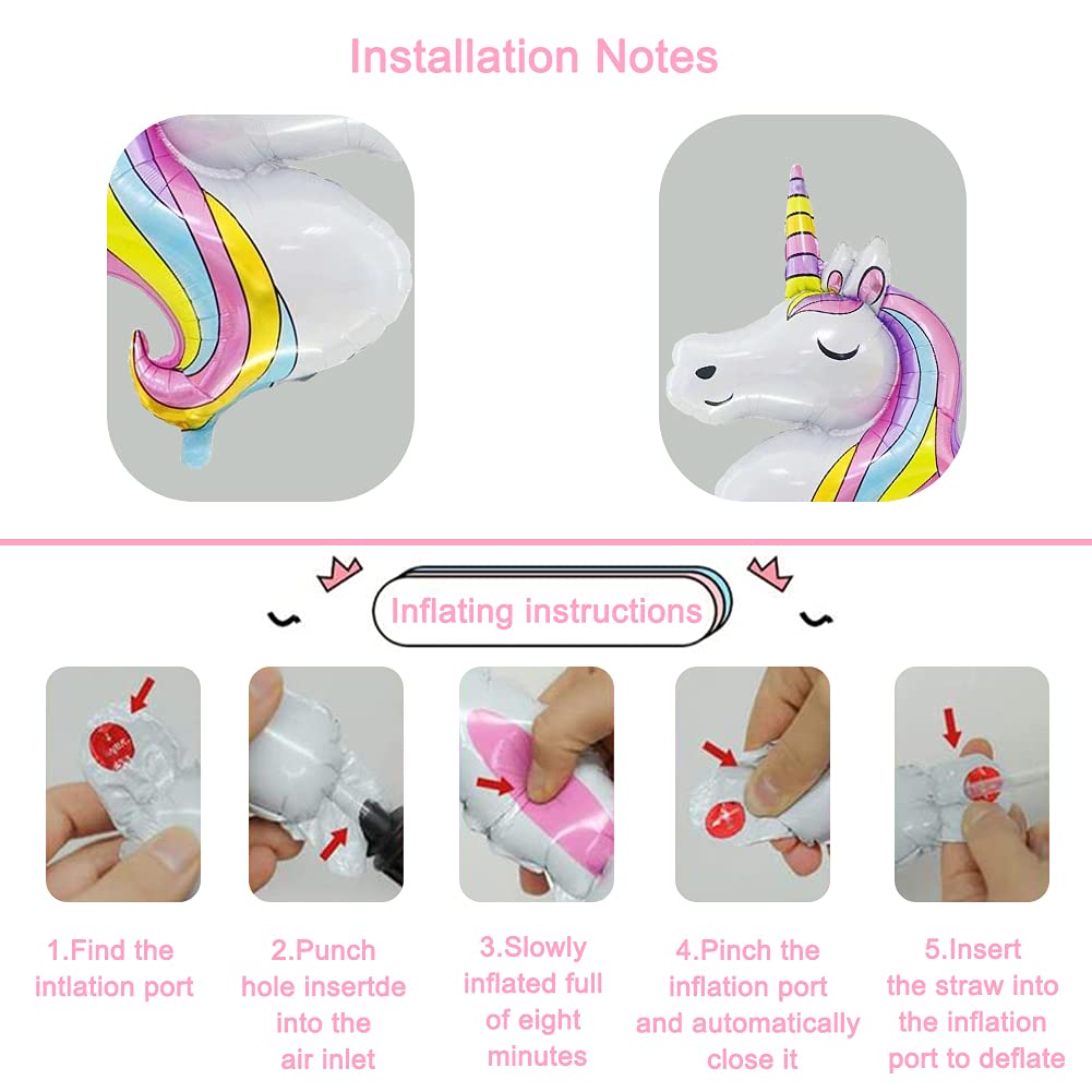 DUILE Unicorn Balloons Unicorn Birthday Party Decorations for Girls Foil Balloons Set Macaron and Rainbow Balloon Wedding Baby Shower Party Supplies
