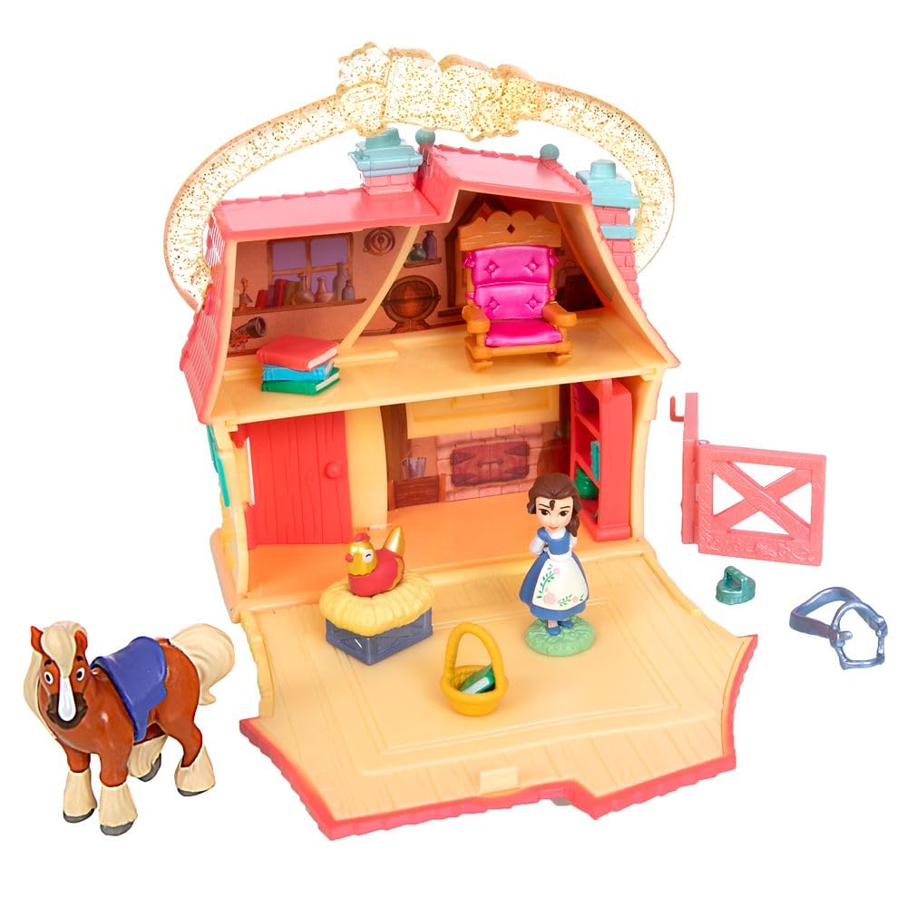 Disney Store Official Princess Micro Toy Set - Beauty & The Beast - Set Includes Micro Figures of Belle, Philippe, & her Cottage - Portable Playset