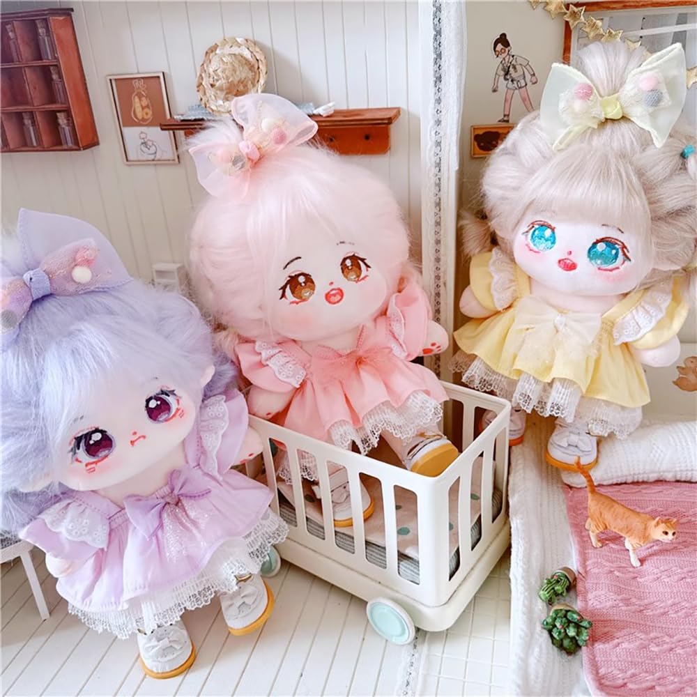 niannyyhouse 20cm Plush Doll Clothes Loose Solid Color Dress Headwear Soft Stuffed Plush Toy Dress Up Accessories (Yellow)