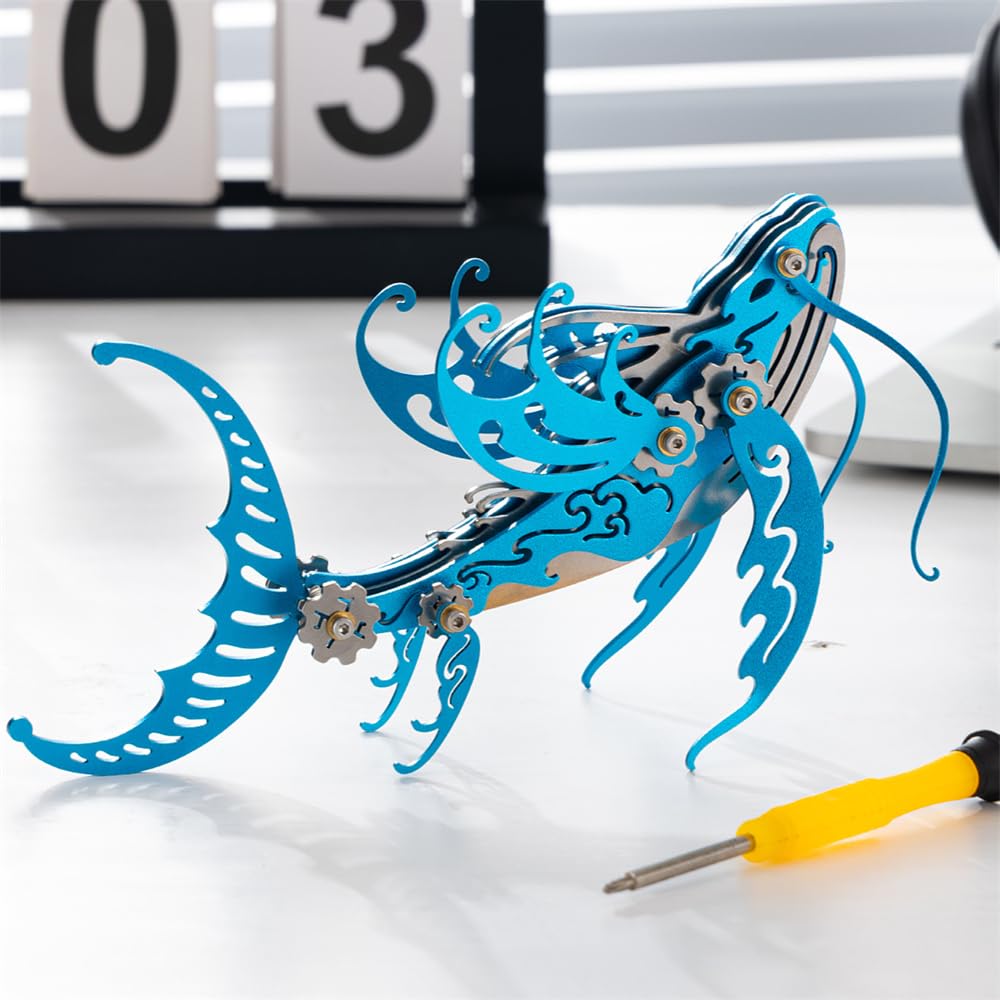 Mokrdomain Whale 3D Metal Puzzle, Blue, 92 Pieces