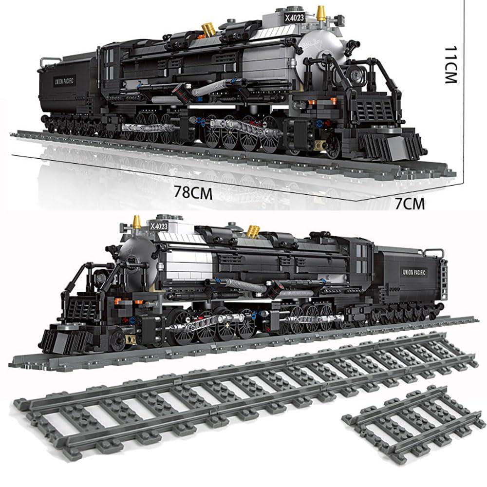 GODIYTOPPY BIGBOY Steam Train Building Kit and Engineering Toy, BIGBOY Locomotive with Track Display Set, Collectible Steam Locomotive Display Kit