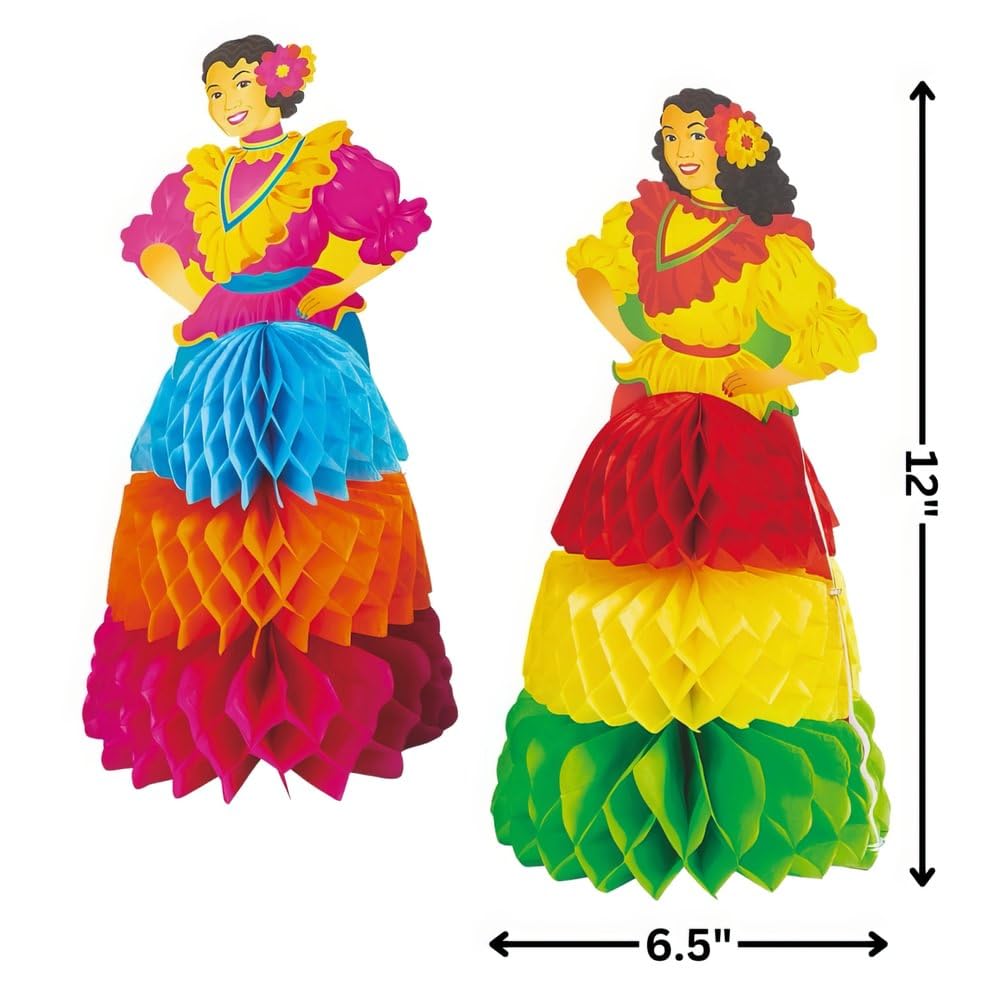MEXICAN PRINT HONEYCOMB SENORITAS - Party Decor - 6 Pieces