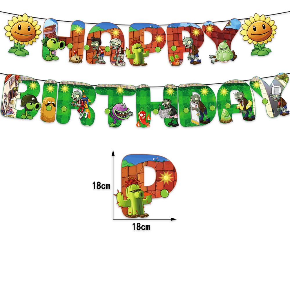 Plant vs. Zom-bies Party Backdrop Party Banner, Cake Topper, Cupcake Topper, Cup Cake Wrappers, Zombies Hanging Swirls and PVSZ Balloons for PVSZ
