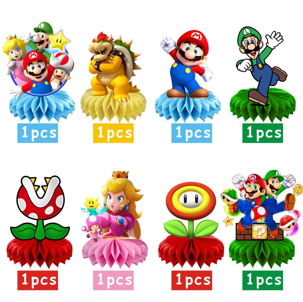 8Pcs Mario Table Centerpiece Birthday Party Supplies Double Side Table Decorations for Mario Themed Party Decorations