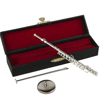 Dselvgvu Miniature Flute with Stand and Case Brass Mini Musical Instrument Flute Replica Collectible Figurines Dollhouse Accessories Model Home