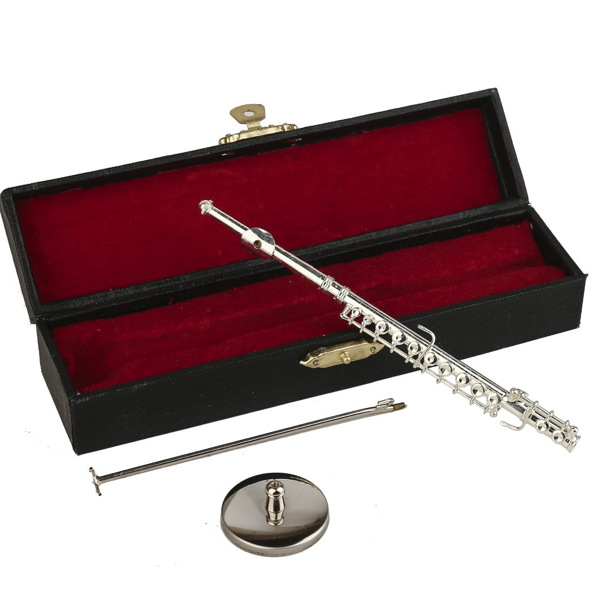 Dselvgvu Miniature Flute with Stand and Case Brass Mini Musical Instrument Replica Collectible Figurines Dollhouse Accessories Model Home Decorations