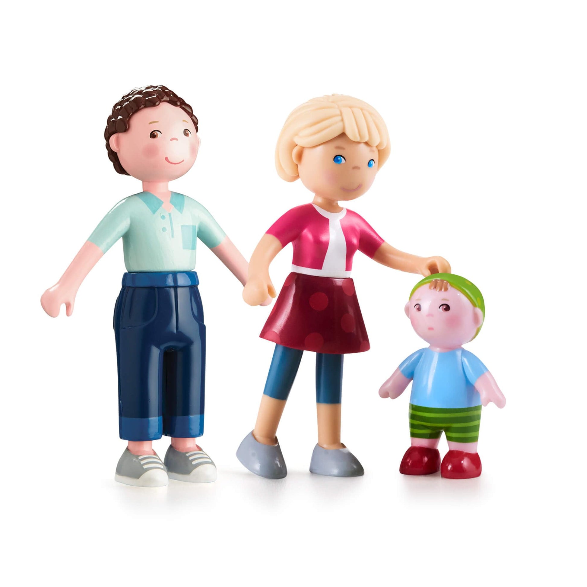 HABA Little Friends Family Bundle - Set of 3 Dollhouse People Figures for Ages 3+, Flexible Plastic Mini Dolls for Pretend Play