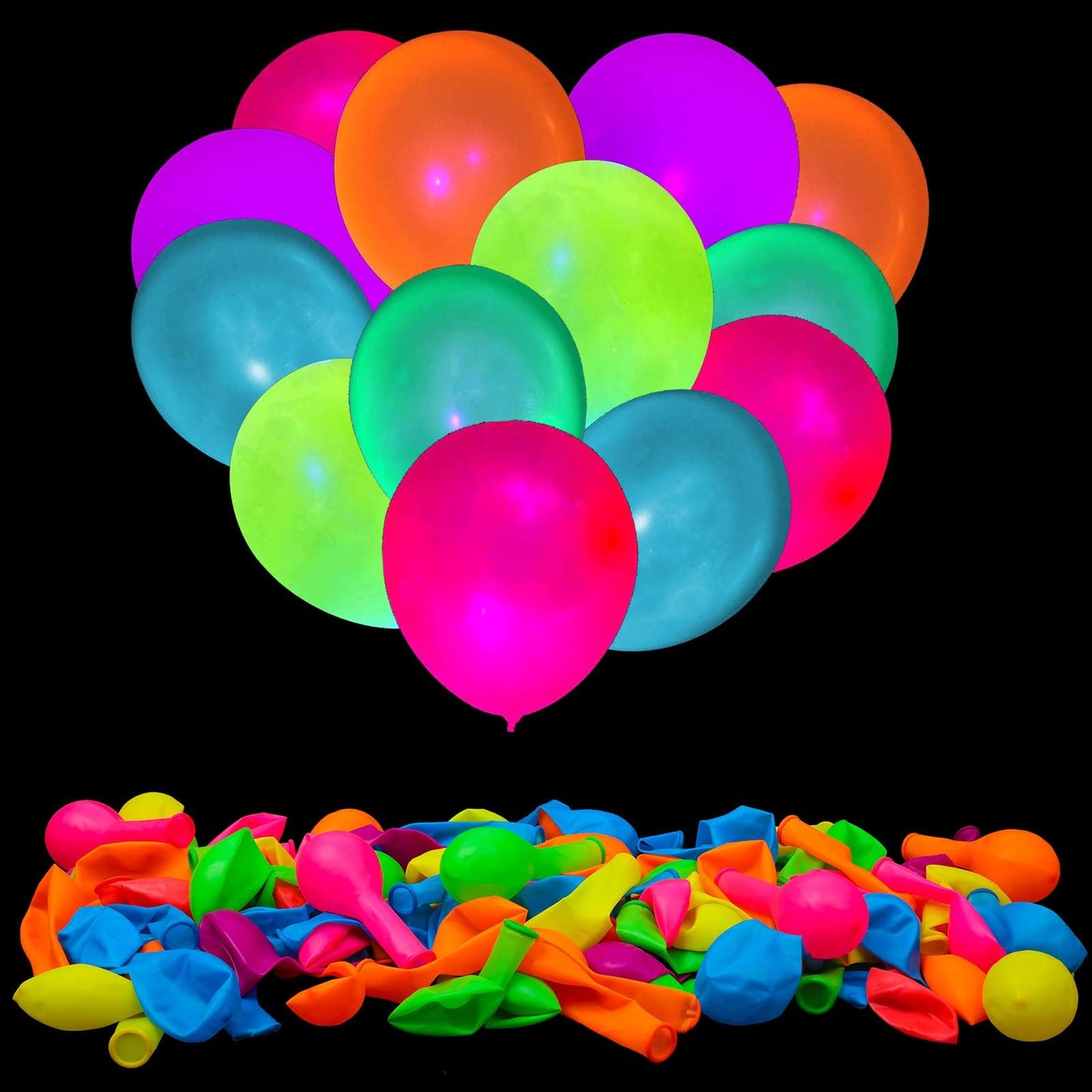 100 Pcs UV Neon Balloons, Neon Glow Party Balloons UV BlackLight Balloons glow in the dark party supplies for Birthday Decorations Wedding Glow Party