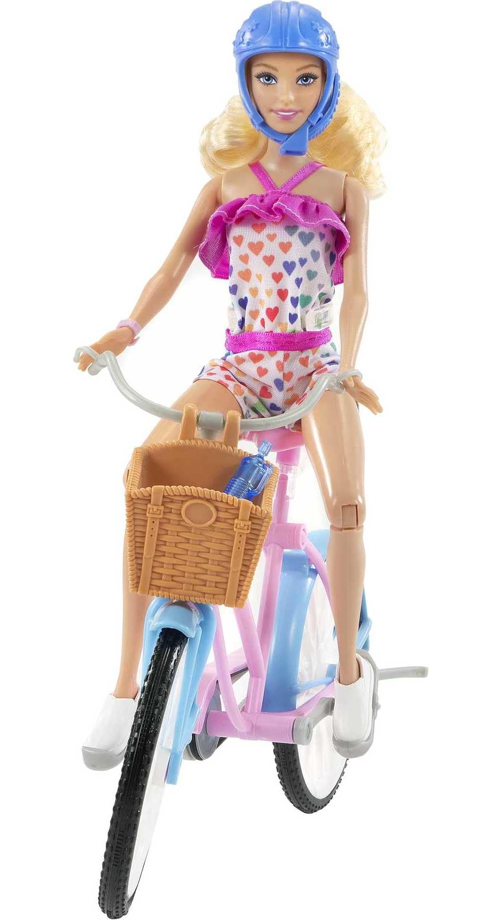 Barbie Doll and Bike Playset with Doll (11.5 in, Blonde), Bicycle with Rolling Wheels & Water Bottle Accessory, Gift for 3 to 7 Year Olds