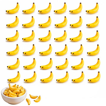 30Pcs Yellow Mini Plastic Artificial Bananas 1/12 Scale Dollhouse Accessories, Realistic Miniature Fruit Models for Fairy Garden Kitchen Decor and DIY