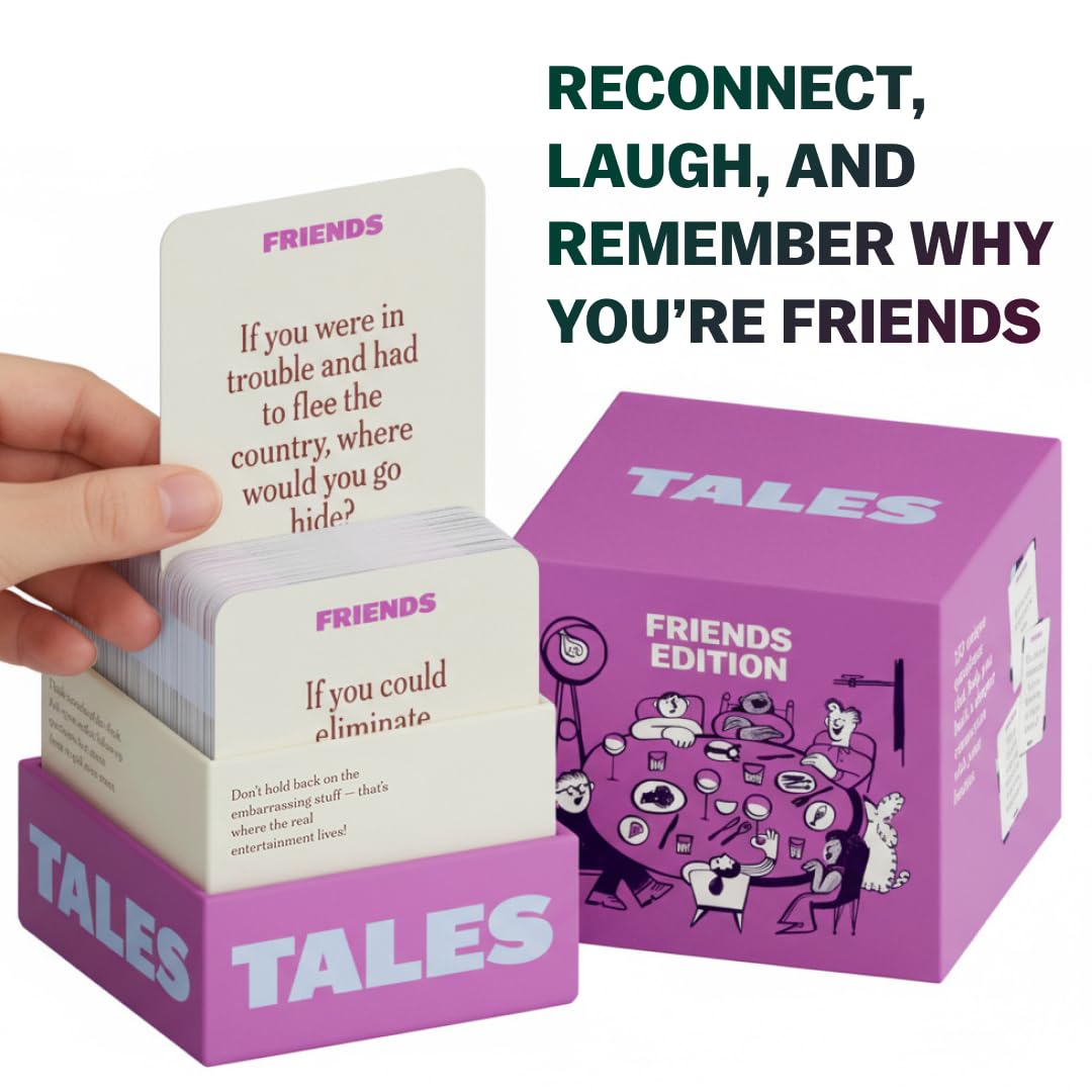 TALES 150 Conversation Cards, Friends Edition, Fun Friend Games for Adults, Teens, Kids, Perfect for Parties, Game Nights, Gifts & Gatherings