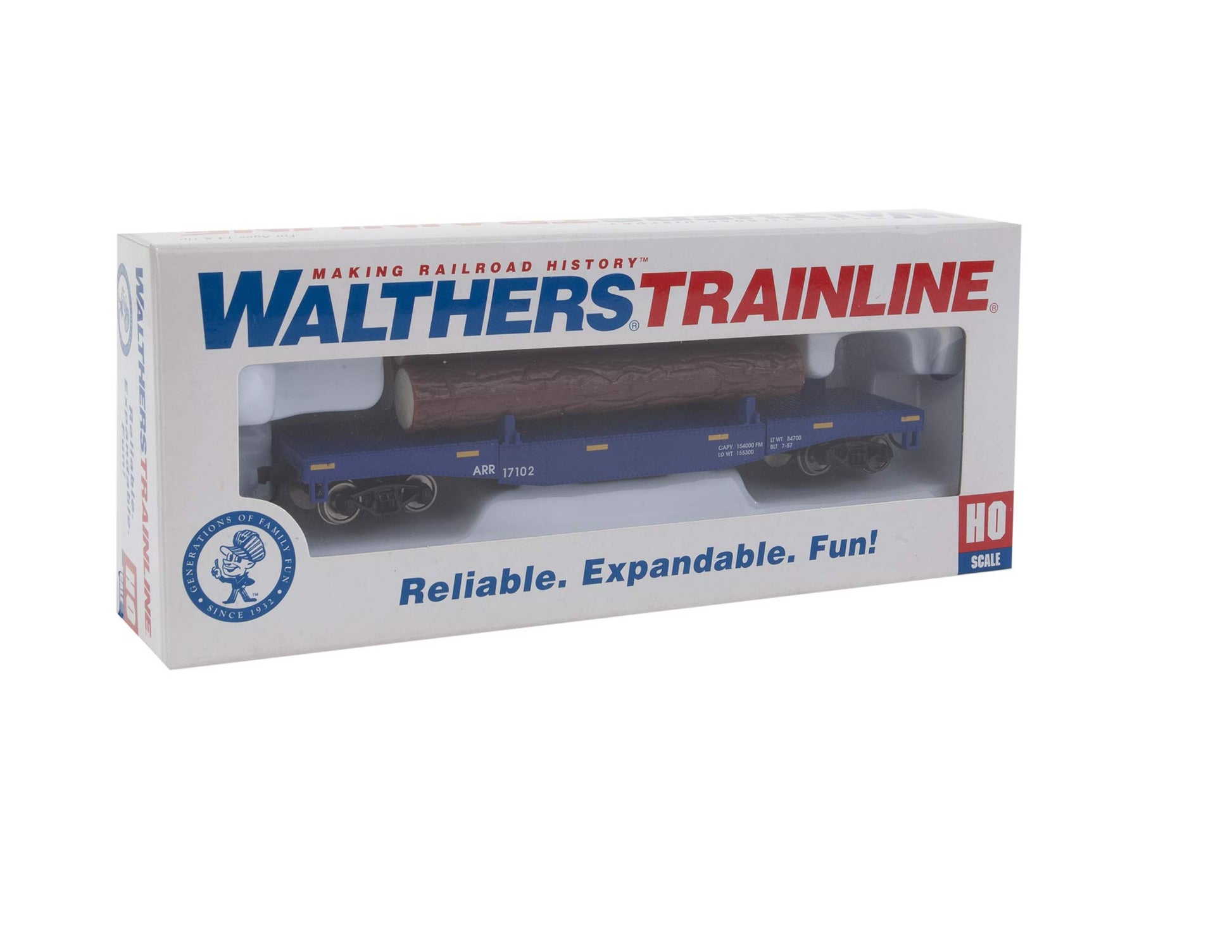 Walthers Trainline Log Dump Car with 3 Logs-Ready to Run-Alaska Railroad #17102 (Blue, Yellow Conspicuity Marks) 931-1770 HO Scale Model Railroad
