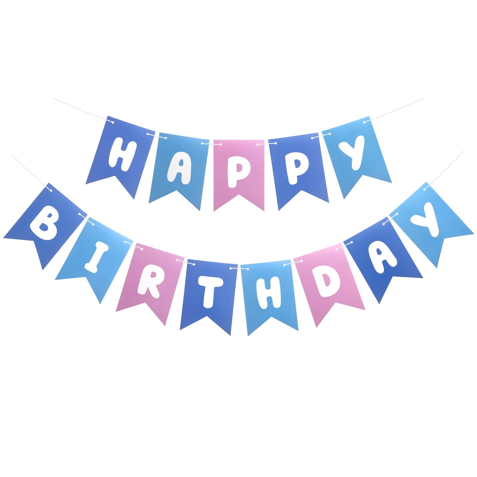 Blue Pink Happy Birthday Banner, Cute Birthday Bunting Decorations for Kids Girls Women Party Supplies