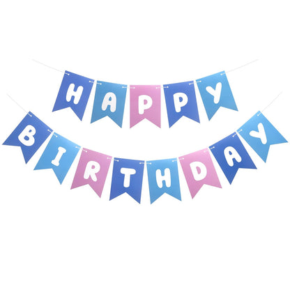 Blue Pink Happy Birthday Banner, Cute Birthday Bunting Decorations for Kids Girls Women Party Supplies