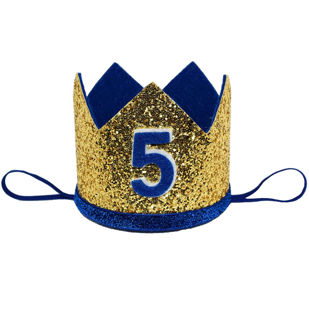 Maticr Shiny 5th Birthday Crown Baby Boy Prince Headband Party Supplies (Large Gold Royal 5)