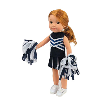 American Fashion World Navy Cheerleader Outfit for 14-Inch Dolls | Pom Poms Included | Premium Quality & Trendy Design | Dolls Clothes | Outfit