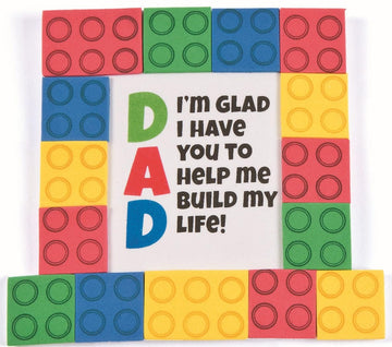 Fun Express Dad Brick Tabletop Picture Frame Craft Kit Makes 12 - DIY Fathers Day Crafts for Kids to Make, Foam Picture Frames to Decorate